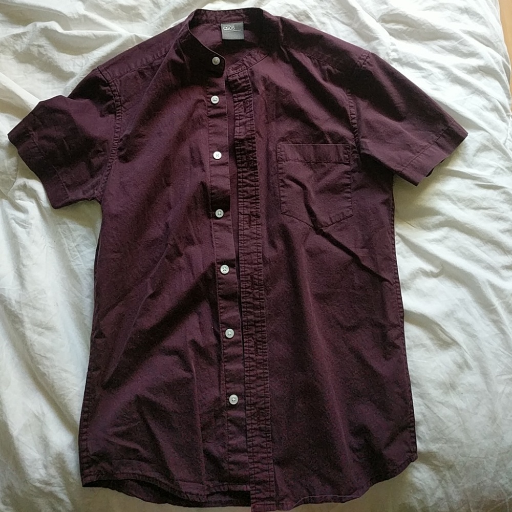 Asos Burgundy Short Sleeve Button Down (Men's XXS)